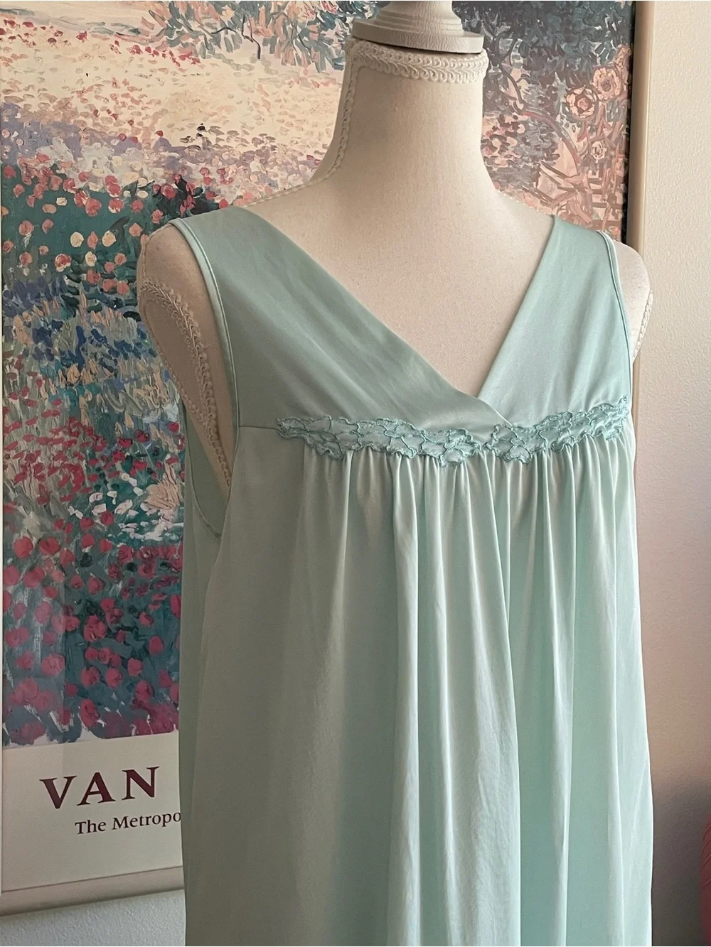 Vintage 70s Slip Dress Small Light Blue Nightgown Coquette Cottagecore Fairycore